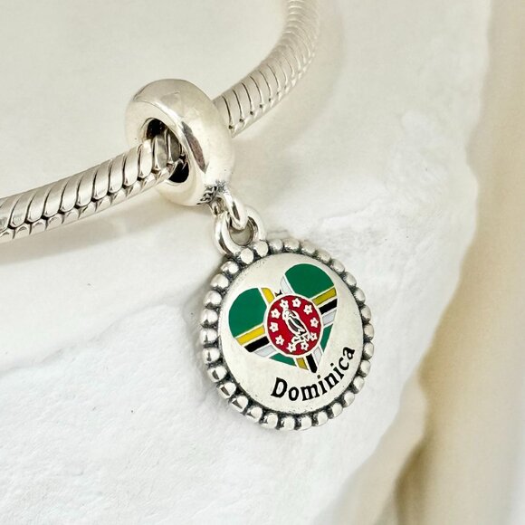 Pandora Jewelry - Pandora Dominica Heart Flag Dangle S925 Silver Charm